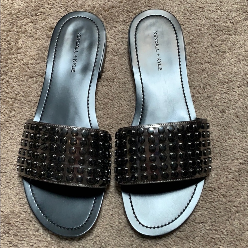 Kendall + Kylie chrome/studded sandals